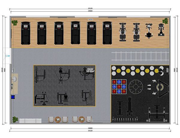 120平方健身房配置方案-广西壹号娱乐体育健身器材有限公司